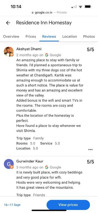 Residence Inn Homestay Shimla Buitenkant foto